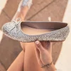 Outlet Casual Mode Ballerines femme plates ées pailletées - Flavia Argent
