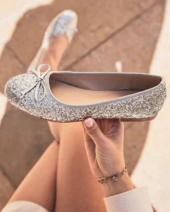 Outlet Casual Mode Ballerines femme plates ées pailletées - Flavia Argent