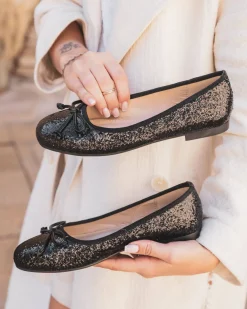 Outlet Casual Mode Ballerines femme plates es pailletées - Flavia Noir