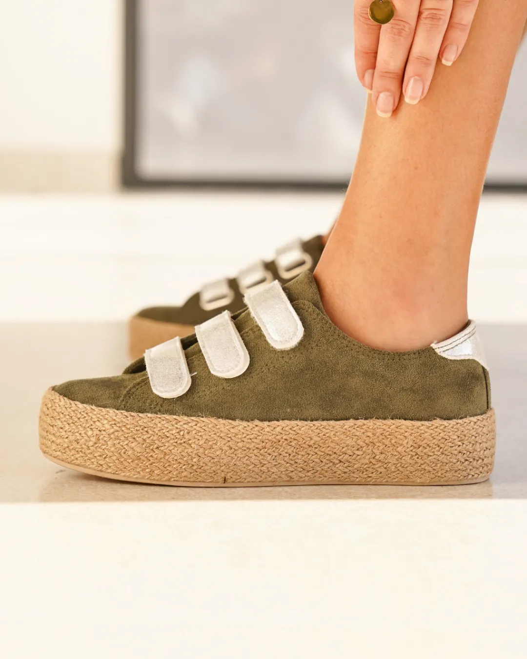 Clearance Casual Mode Basket espadrille en toile femme - Delphine Kaki