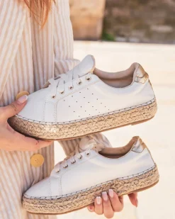 Hot Casual Mode Basket espadrille femme he à lacets - Arielle Blanc