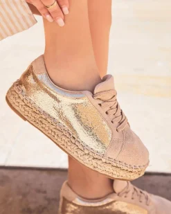 Clearance Casual Mode Basket espadrille femme beige et dée à lacets - Jennifer Or