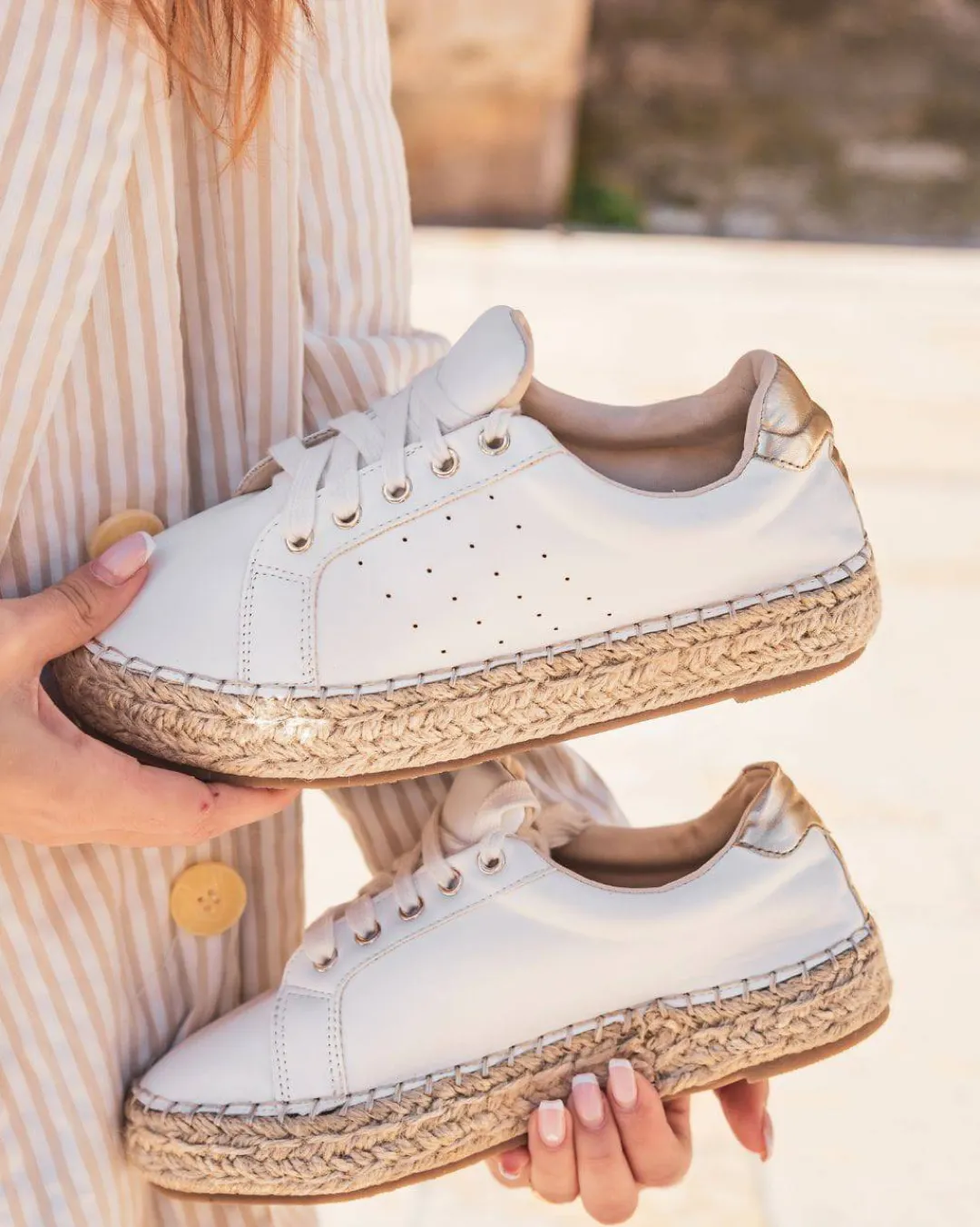 Hot Casual Mode Basket espadrille femme he à lacets - Arielle Blanc