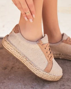 Outlet Casual Mode Basket espadrille femme beige et à lacets - Jennifer Camel