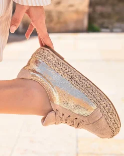 Clearance Casual Mode Basket espadrille femme beige et dée à lacets - Jennifer Or