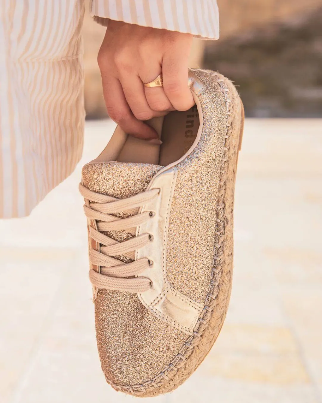 Outlet Casual Mode Basket espadrille femme dée à lacets - Mélodie Or