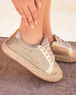 Outlet Casual Mode Basket espadrille femme dée à lacets - Mélodie Or