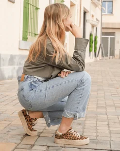 Outlet Casual Mode Basket espadrille femme léopard en toile - Eva Leopard