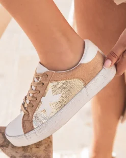 Hot Casual Mode Basket femme à lacets étoile dorée et - Stella Camel