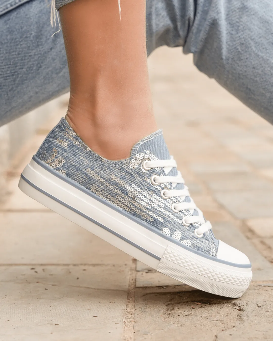 New Casual Mode Basket femme ée en toile - Siloe Argent