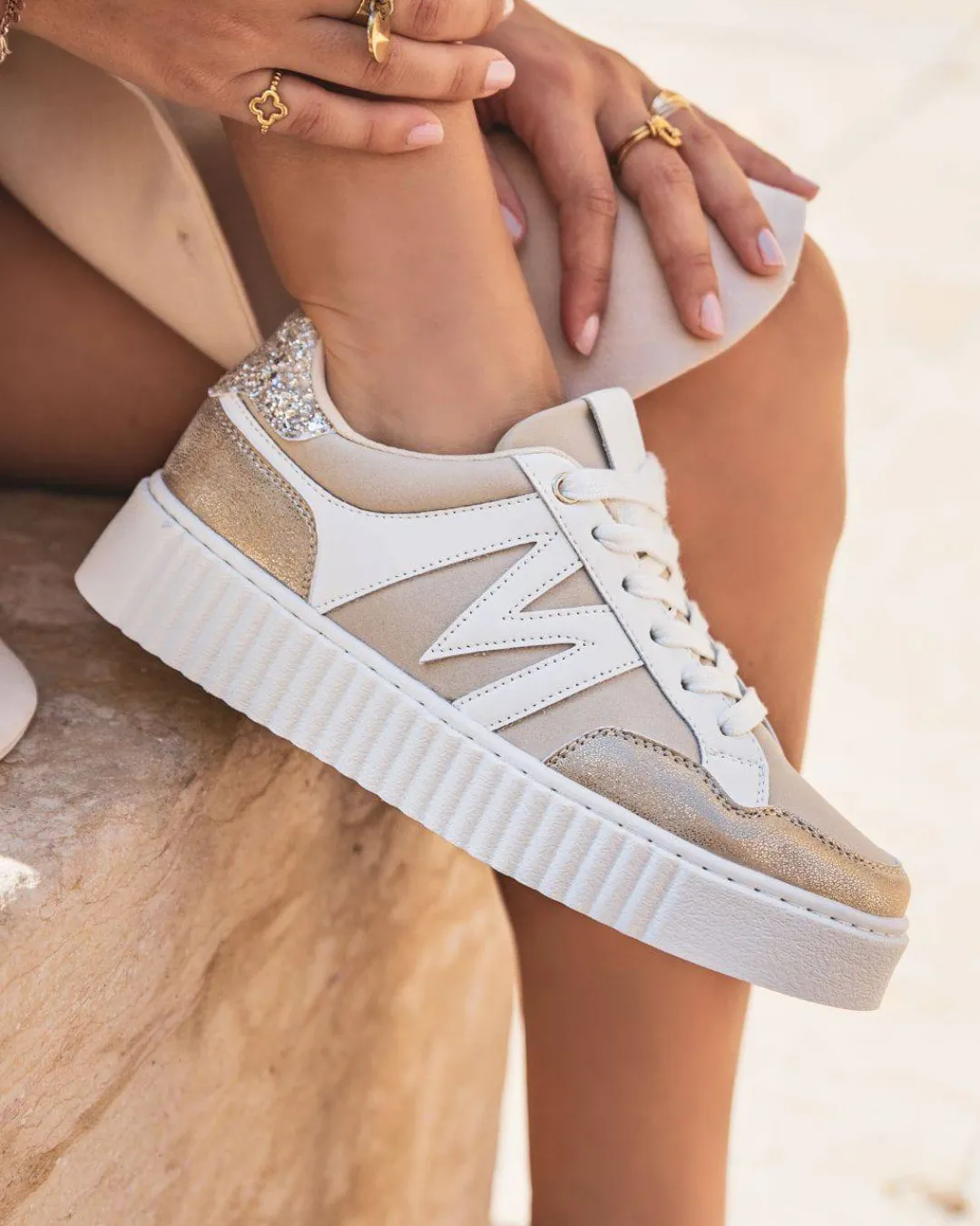 Clearance Casual Mode Basket femme à lacets - Aubrey Beige