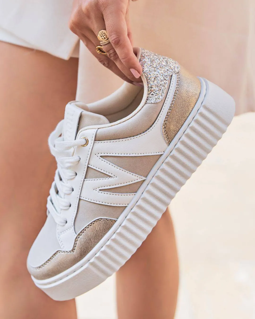Clearance Casual Mode Basket femme à lacets - Aubrey Beige