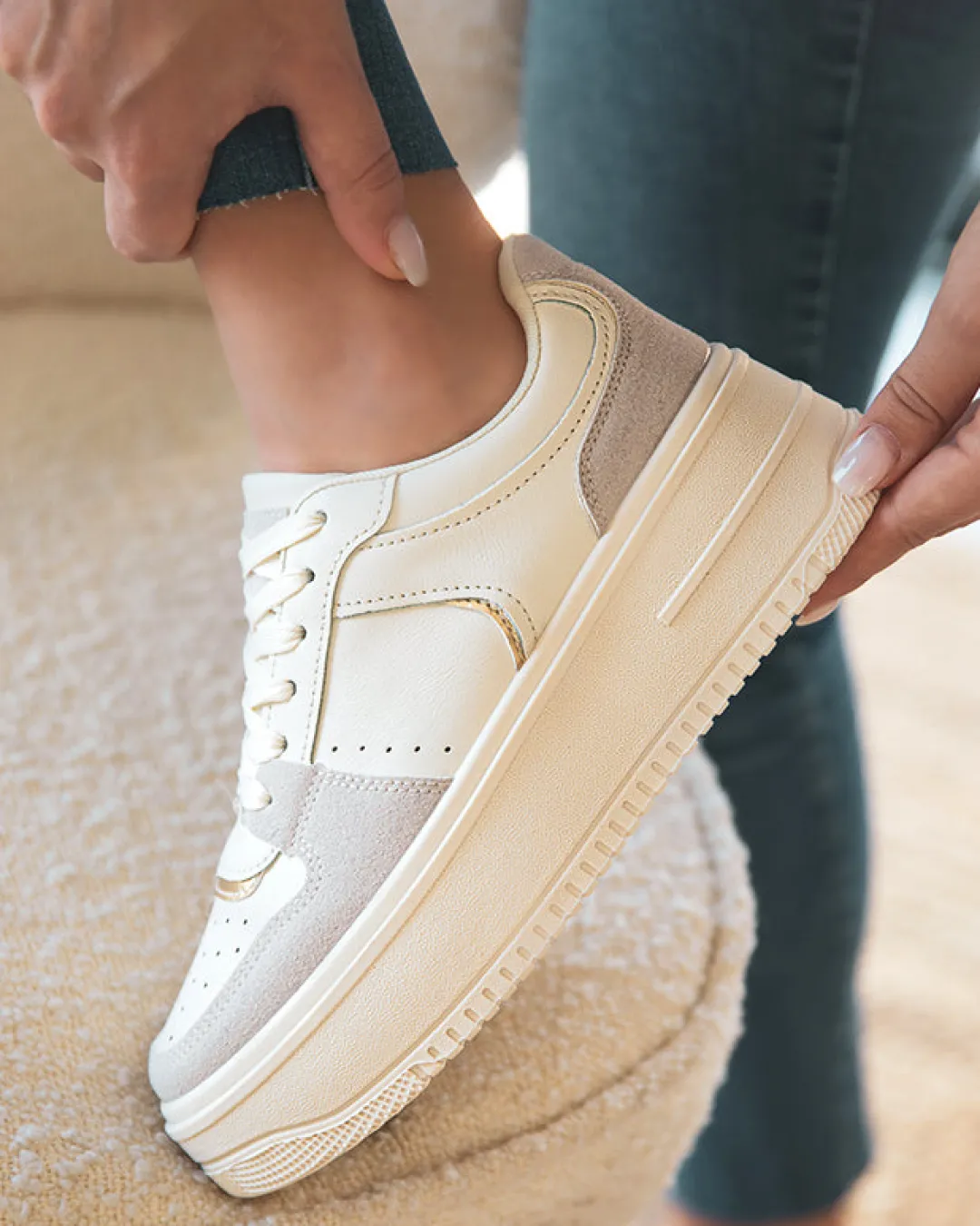 Best Casual Mode Basket femme à lacets - Amalia Beige