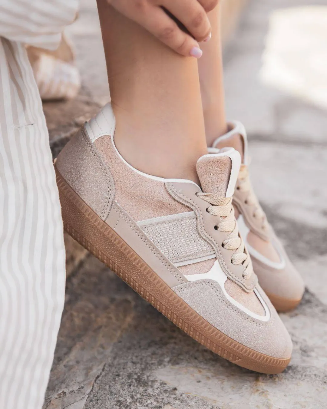New Casual Mode Basket femme à lacets - Alessandra Beige