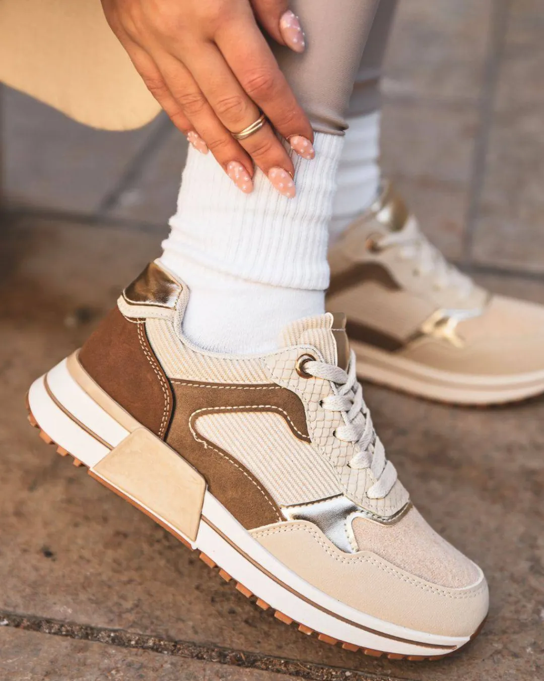 Discount Casual Mode Basket femme à lacets - Dulce Beige