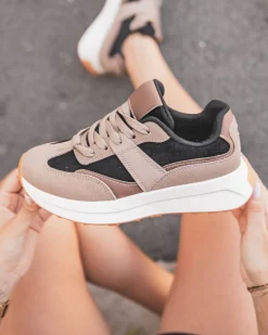 Online Casual Mode Basket femme beige et e à lacets - Marion Noir
