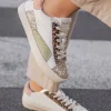Fashion Casual Mode Basket femme he à lacets imprimé léopard - Léonie Blanc
