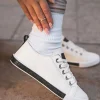 Discount Casual Mode Basket femme blanche en toile à lacets - Macy Noir