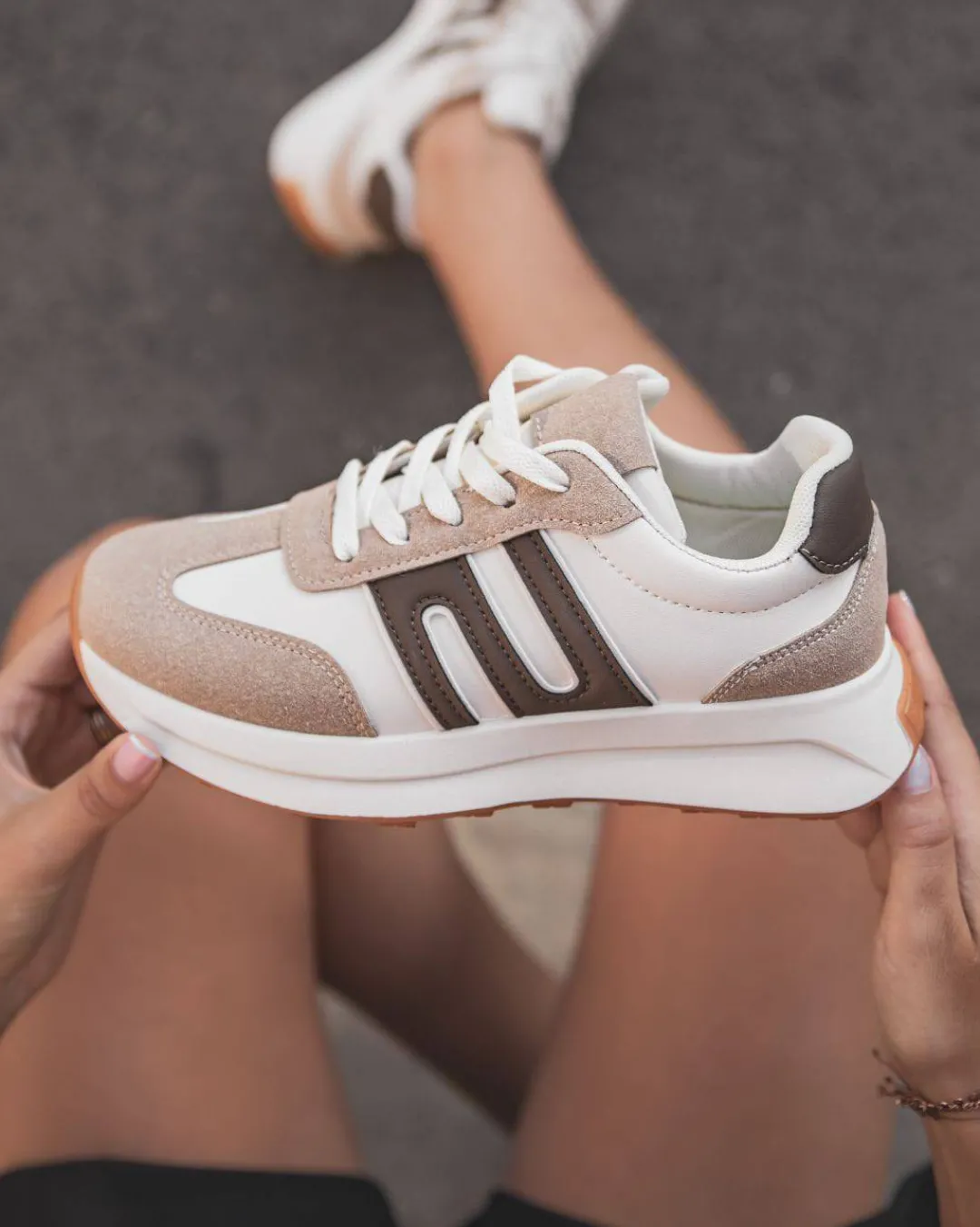 Sale Casual Mode Basket femme blanche et à lacets - Aurélie Beige