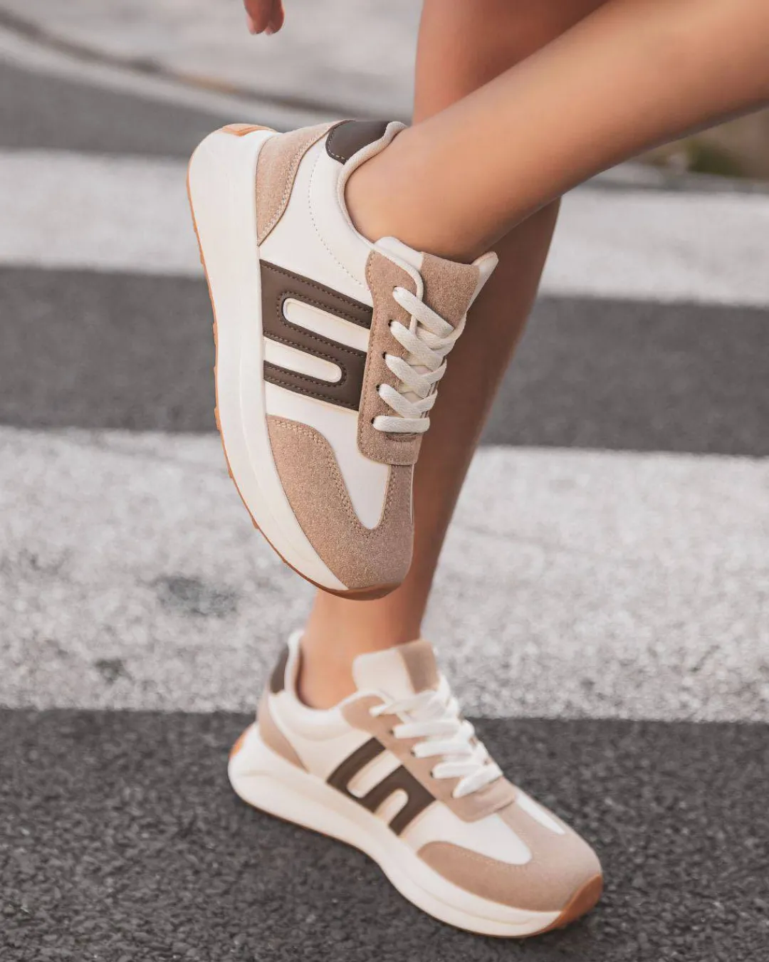 Sale Casual Mode Basket femme blanche et à lacets - Aurélie Beige