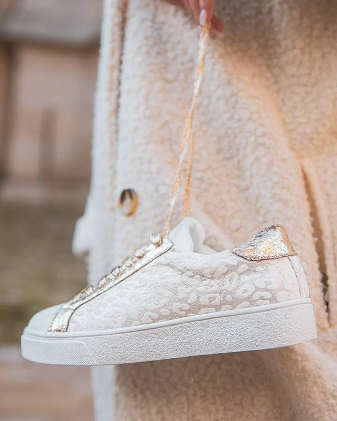 Best Casual Mode Basket femme blanche et dée léopard à lacets - Eliana Or