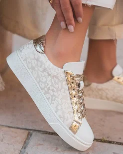 Best Casual Mode Basket femme blanche et dée léopard à lacets - Eliana Or