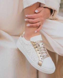 Best Casual Mode Basket femme blanche et dée léopard à lacets - Eliana Or