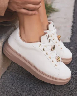 Fashion Casual Mode Basket femme he semelle épaisse à lacets - Elora Blanc
