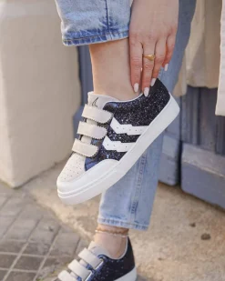 Hot Casual Mode Basket femme e à paillettes scratch - CL57 BLUE Bleu