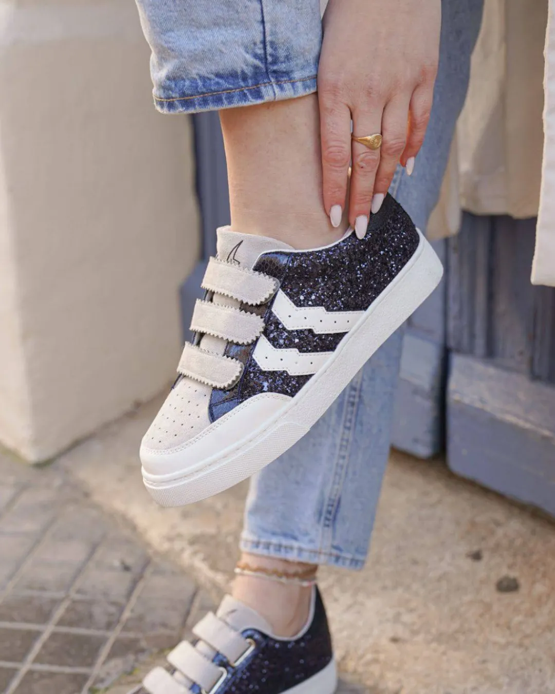 Hot Casual Mode Basket femme e à paillettes scratch - CL57 BLUE Bleu