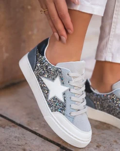 Sale Casual Mode Basket femme e jeans paillettes étoile - Claudia Bleu