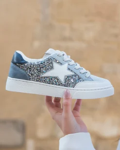 Sale Casual Mode Basket femme e jeans paillettes étoile - Claudia Bleu