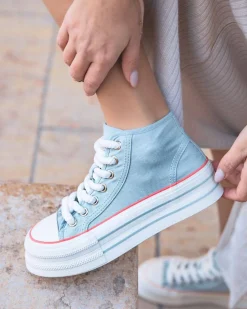 Online Casual Mode Basket femme e jeans montante en toile - Maeve Bleu