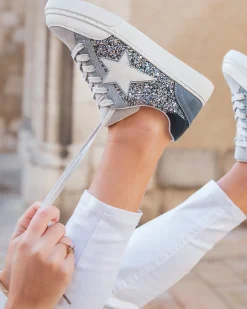 Sale Casual Mode Basket femme e jeans paillettes étoile - Claudia Bleu