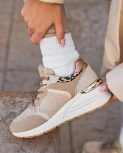 Sale Casual Mode Basket femme à lacets léopard - Emery Camel