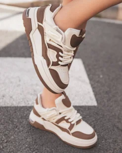 Outlet Casual Mode Basket femme à lacets - Mila Camel