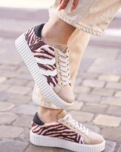 Outlet Casual Mode Basket femme à lacets - CL67 TIGER Camel