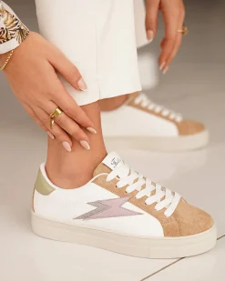 Clearance Casual Mode Basket femme et blanche à lacets - Caterina Camel