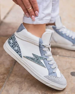 Online Casual Mode Basket femme éclair e jeans montante - Romane Bleu
