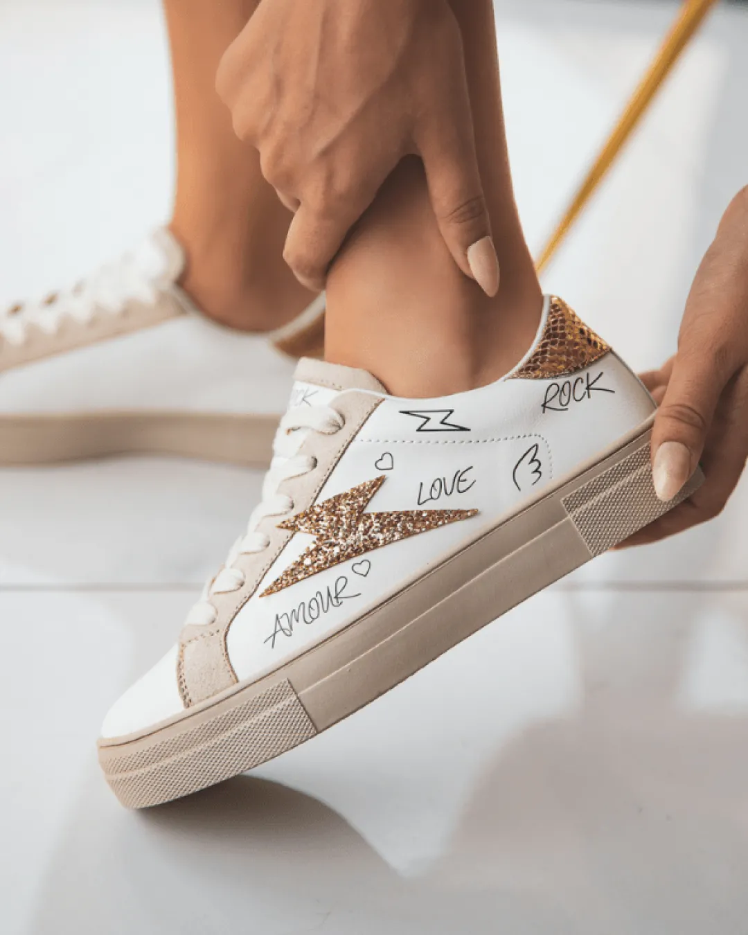Outlet Casual Mode Basket femme éclair dé à lacets - Emma Or