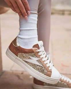 Clearance Casual Mode Basket femme éclair dée à lacets - Lise Or