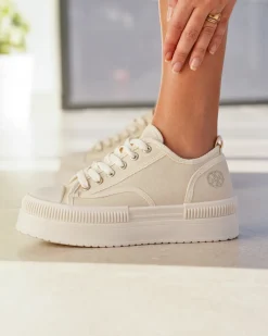 Fashion Casual Mode Basket femme compensée à lacets - Odette Beige