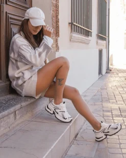 New Casual Mode Basket femme compensée beige à lacets - Talia Blanc