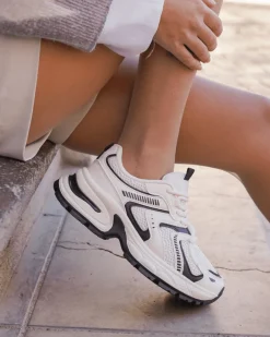 New Casual Mode Basket femme compensée beige à lacets - Talia Blanc