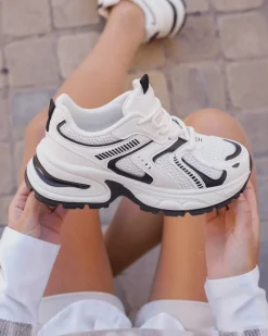 New Casual Mode Basket femme compensée beige à lacets - Talia Blanc