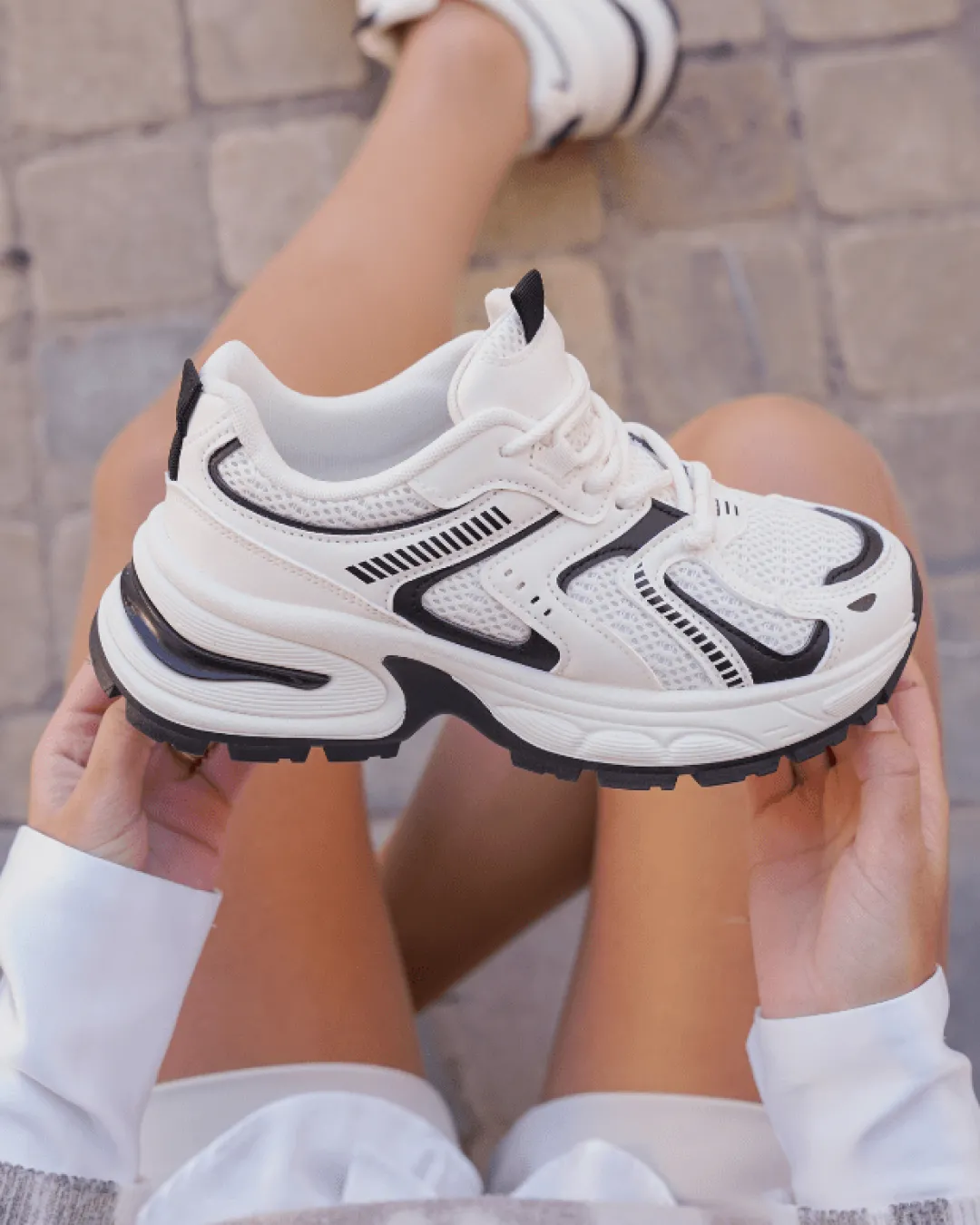 New Casual Mode Basket femme compensée beige à lacets - Talia Blanc
