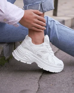 New Casual Mode Basket femme compensée he à lacets - Arya Blanc