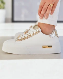 Clearance Casual Mode Basket femme compensée he à lacets - Raquel Blanc