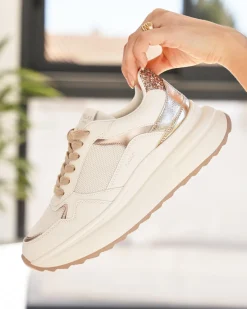 Hot Casual Mode Basket femme compensée he à lacets - Isaure Blanc