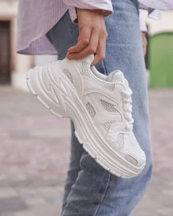 New Casual Mode Basket femme compensée he à lacets - Arya Blanc